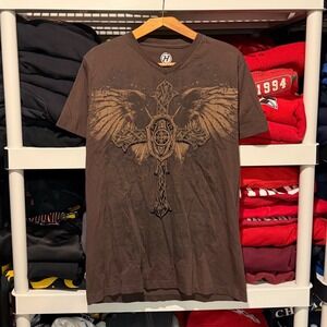 Vintage Y2K Cross Grunge Skater Brown Mens Shirt